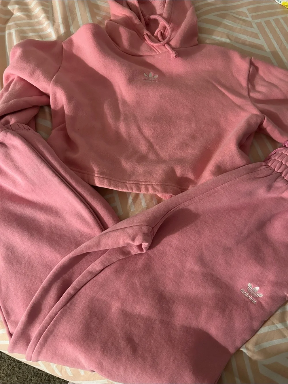 adidas Pink Cropped Hoodie and Matching Joggers Set